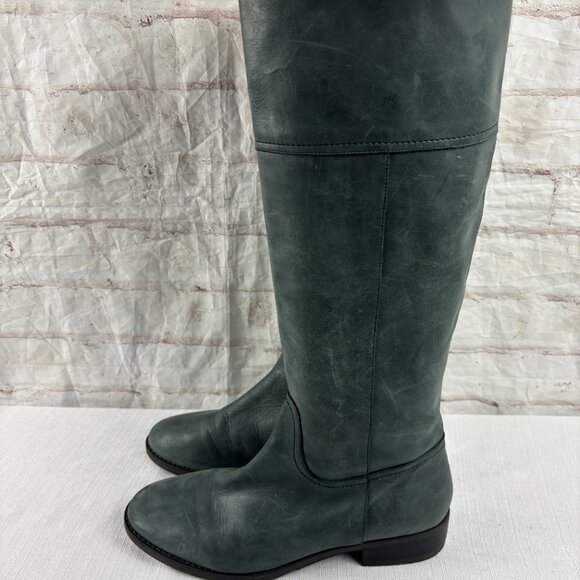 J. Crew Women's 10 Gray Leather Knee High Tall Riding Boots - Picture 7 of 14